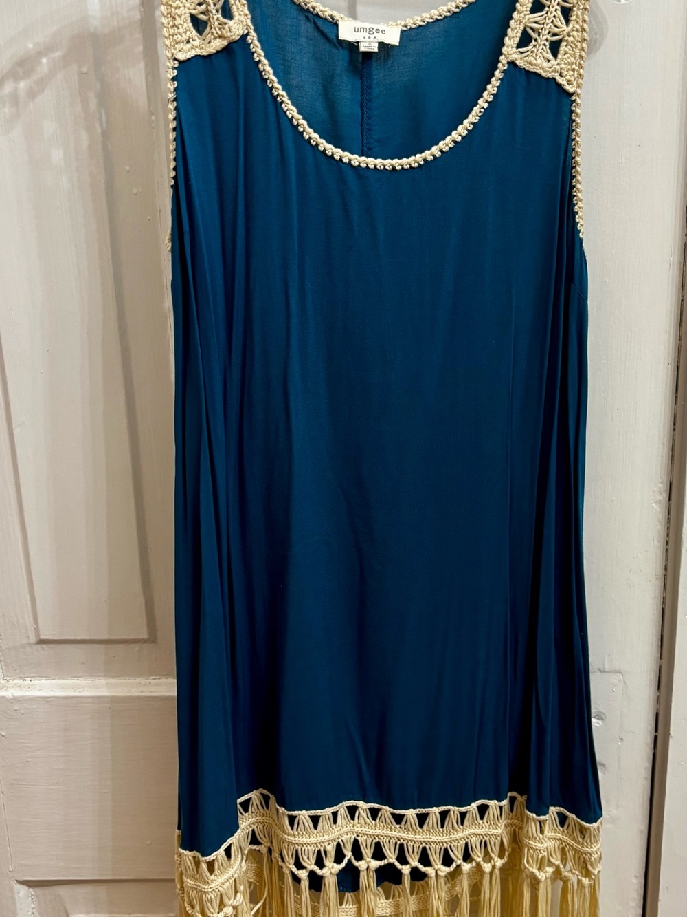 Umgee Teal Dress with Cream Crochet Trim
